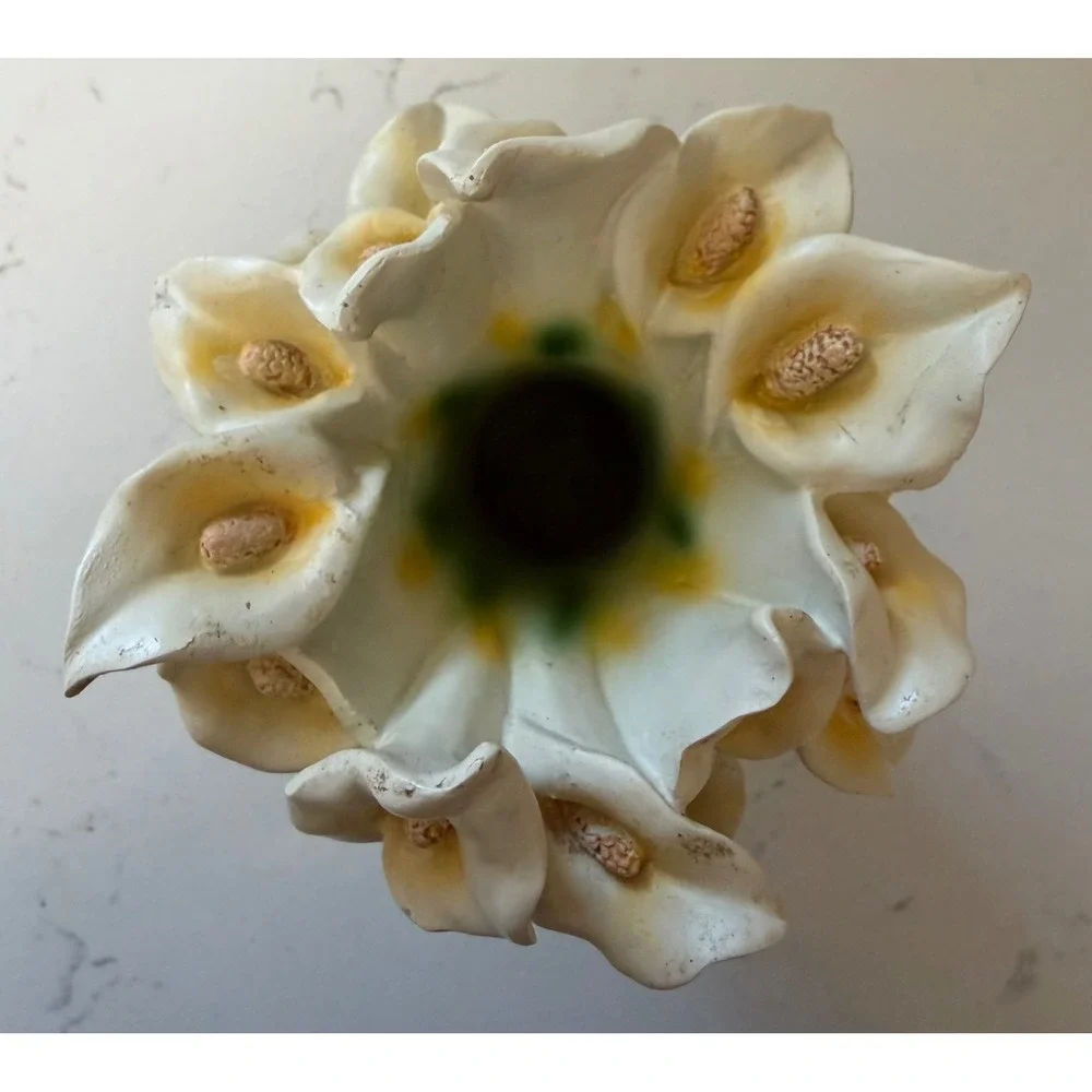 Vintage Calla Lily Ceramic Vase White Green Floral Sculpted Bouquet Decor 8 Inch